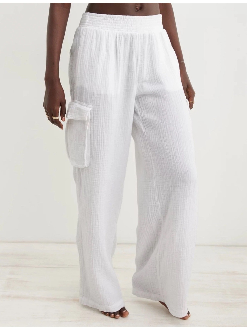 Aerie Gauzy High Waisted Cargo Wide Leg Pant Size XL Short NWT Lightweight